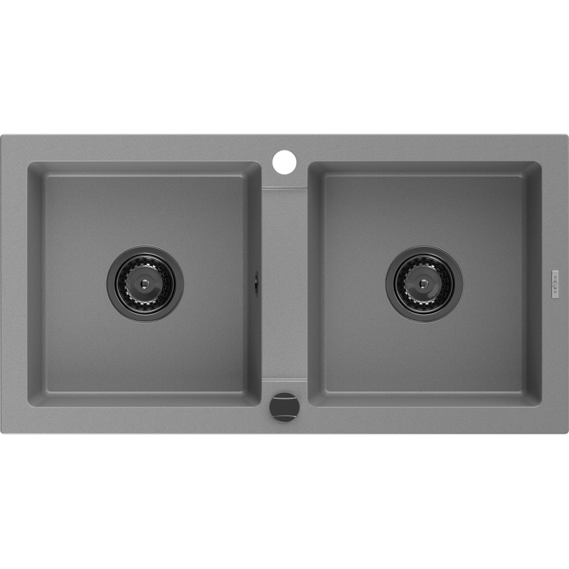 Mexen Mario évier en granit 2 bacs 820 x 436 mm, gris, siphon noir - 6504822000-71-B