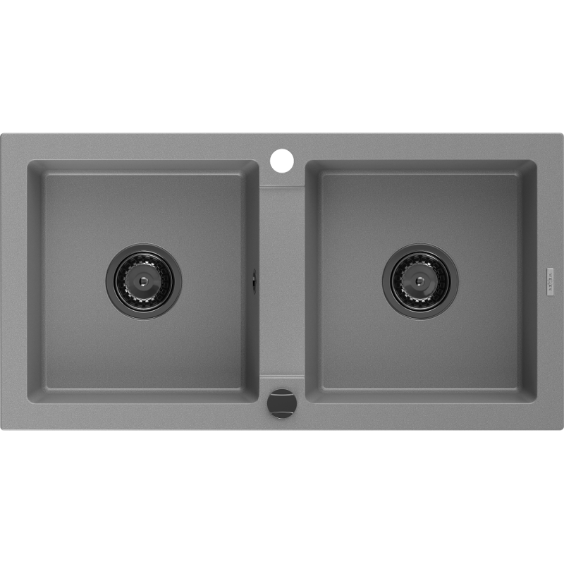 Mexen Mario évier en granit à 2 cuves 820 x 436 mm, Gris, siphon Noir - 6504822000-71-B