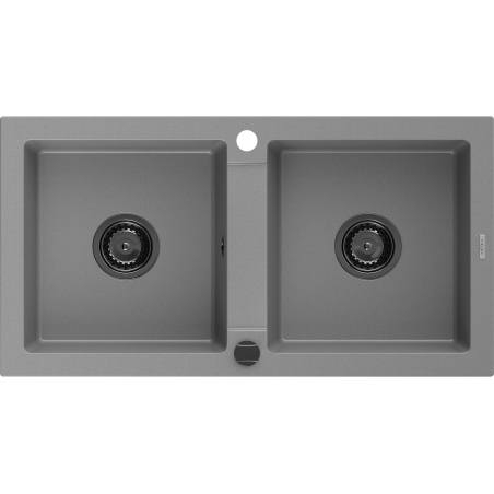 Mexen Mario évier en granit 2 bacs 820 x 436 mm, gris, siphon noir - 6504822000-71-B