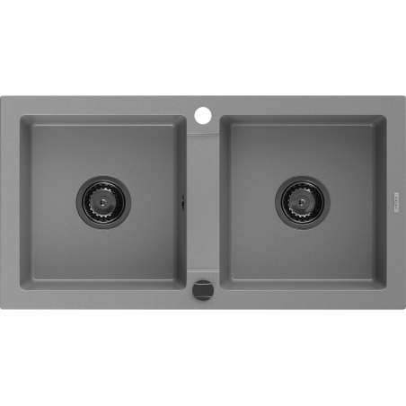Mexen Mario évier en granit à 2 bacs 820 x 436 mm, gris, siphon noir - 6504822000-71-B