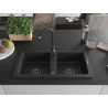 Mexen Mario évier en granit à 2 bacs 820 x 436 mm, noir/métal argenté, siphon noir - 6504822000-73-B