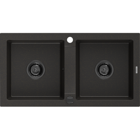 Mexen Mario évier en granit 2 bacs 820 x 436 mm, noir/doré métallisé, siphon noir - 6504822000-75-B