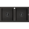 Mexen Mario évier en granit 2 bacs 820 x 436 mm, noir/doré métallisé, siphon noir - 6504822000-75-B