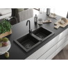 Mexen Mario évier en granit à 2 cuves 820 x 436 mm, noir/doré métallisé, siphon noir - 6504822000-75-B