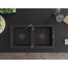 Mexen Mario évier en granit à 2 cuves 820 x 436 mm, noir/doré métallisé, siphon noir - 6504822000-75-B