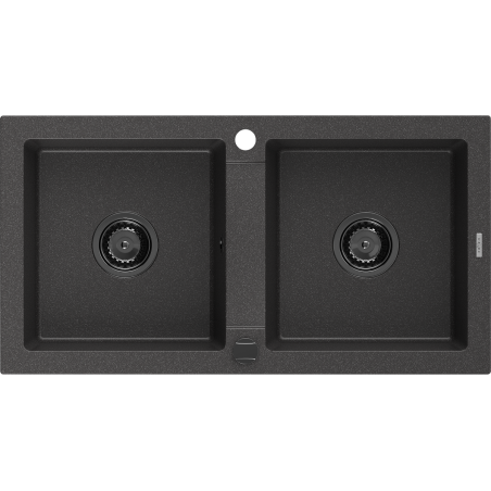Mexen Mario évier en granit à 2 cuves 820 x 436 mm, Noir moucheté, siphon Noir - 6504822000-76-B