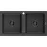 Mexen Mario évier en granit à 2 cuves 820 x 436 mm, Noir moucheté, siphon Noir - 6504822000-76-B