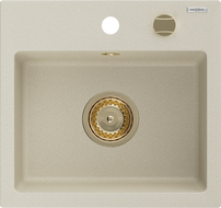 Mexen Milo évier en granit à 1 cuve 435 x 410 mm, Beige, siphon Or - 6505441000-69-G