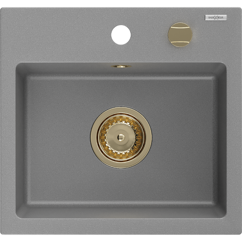 Mexen Milo évier en granit à 1 cuve 435 x 410 mm, Gris, siphon Or - 6505441000-71-G