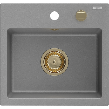 Mexen Milo évier en granit 1 bac 435 x 410 mm, gris, siphon doré - 6505441000-71-G