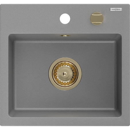 Mexen Milo évier en granit à 1 cuve 435 x 410 mm, Gris, siphon Or - 6505441000-71-G