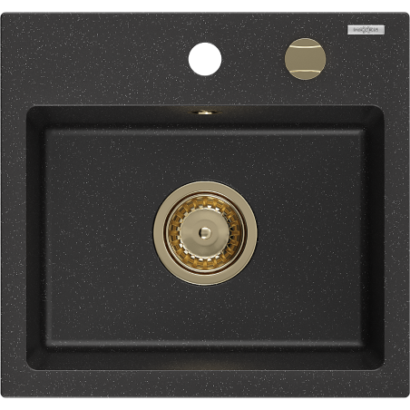 Mexen Milo évier en granit 1 bac 435 x 410 mm, noir/argent métallique, siphon doré - 6505441000-73-G