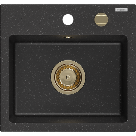 Mexen Milo évier en granit à 1 cuve 435 x 410 mm, Noir/ Argent métallique, siphon Or - 6505441000-73-G