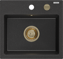 Mexen Milo évier en granit 1 bac 435 x 410 mm, noir/argent métallique, siphon doré - 6505441000-73-G