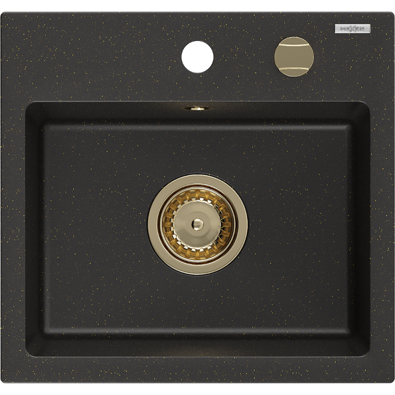 Mexen Milo évier en granit 1 bac 435 x 410 mm, noir/doré métallique, siphon doré - 6505441000-75-G