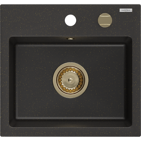 Mexen Milo évier en granit 1 bac 435 x 410 mm, noir/doré métallique, siphon doré - 6505441000-75-G