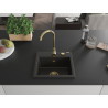 Mexen Milo évier de cuisine en granit 1 bac 435 x 410 mm, noir/doré métallisé, siphon doré - 6505441000-75-G