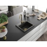 Mexen Milo évier de cuisine en granit 1 bac 435 x 410 mm, noir/doré métallisé, siphon doré - 6505441000-75-G