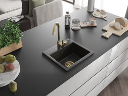 Mexen Milo évier en granit à 1 cuve 435 x 410 mm, Noir/Or métallique, siphon Or - 6505441000-75-G