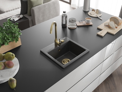 Mexen Milo évier en granit à 1 cuve 435 x 410 mm, Noir moucheté, siphon Or - 6505441000-76-G