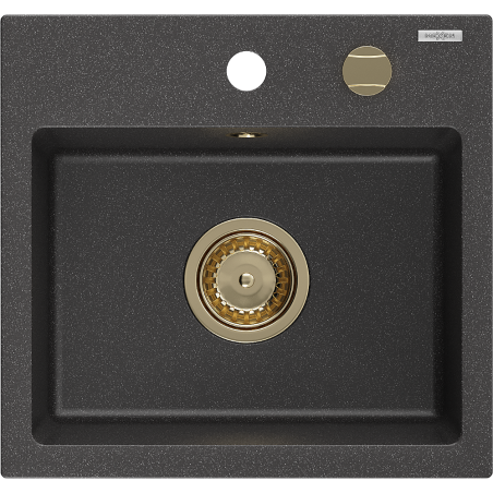 Mexen Milo évier en granit à 1 cuve 435 x 410 mm, Noir moucheté, siphon Or - 6505441000-76-G