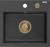 Mexen Milo évier en granit à 1 cuve 435 x 410 mm, Noir moucheté, siphon Or - 6505441000-76-G
