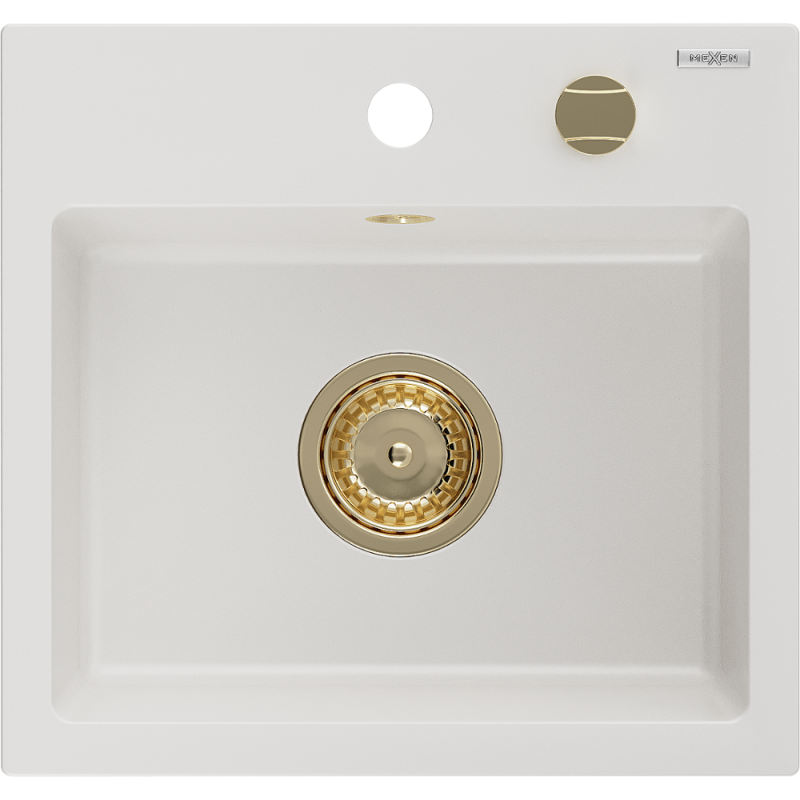 Mexen Milo évier en granit à 1 cuve 435 x 410 mm, Blanc, siphon Or - 6505441000-20-G