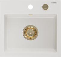 Mexen Milo évier en granit 1 cuve 435 x 410 mm, blanc, siphon doré - 6505441000-20-G