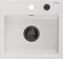 Mexen Milo évier en granit 1 bac 435 x 410 mm, blanc, siphon noir - 6505441000-20-B