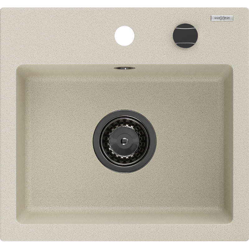 Mexen Milo évier en granit 1-bac 435 x 410 mm, beige, siphon noir - 6505441000-69-B
