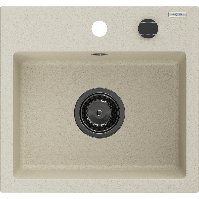 Mexen Milo évier en granit à 1 cuve 435 x 410 mm, Beige, siphon Noir - 6505441000-69-B