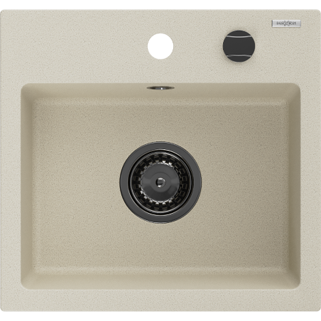 Mexen Milo évier en granit 1 compartiment 435 x 410 mm, beige, siphon noir - 6505441000-69-B