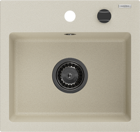 Mexen Milo évier en granit 1 compartiment 435 x 410 mm, beige, siphon noir - 6505441000-69-B