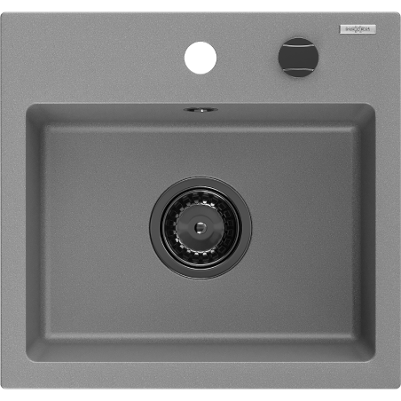 Mexen Milo évier en granit à 1 cuve 435 x 410 mm, Gris, siphon Noir - 6505441000-71-B