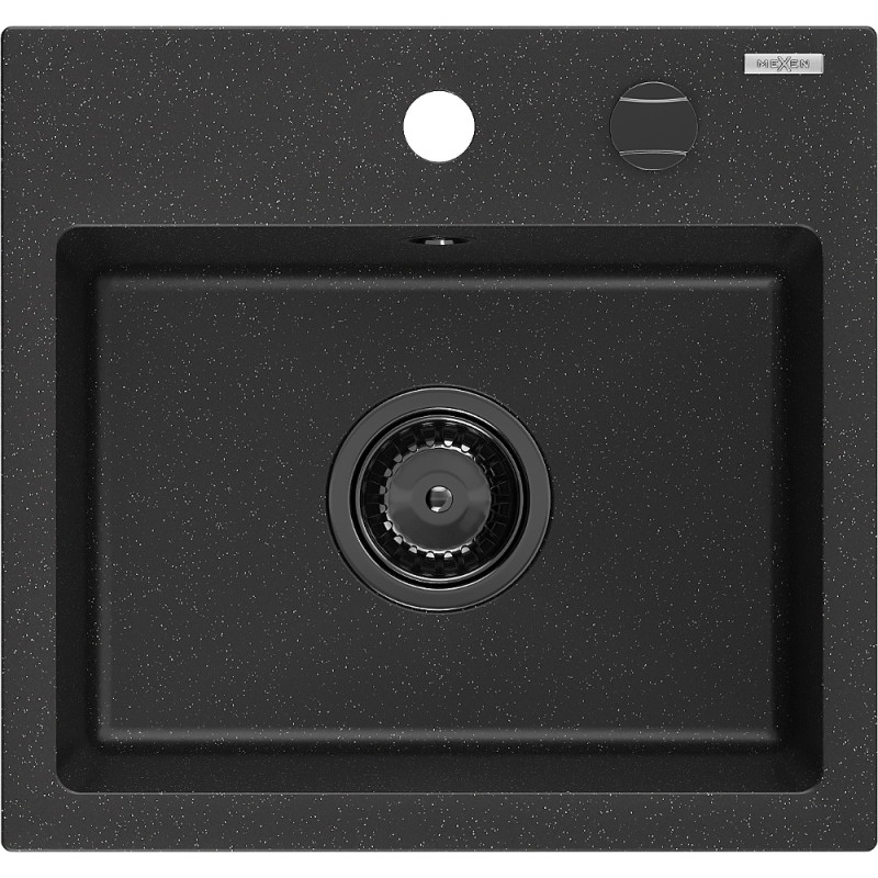 Mexen Milo évier en granit 1 bac 435 x 410 mm, noir/argent métallisé, siphon noir - 6505441000-73-B