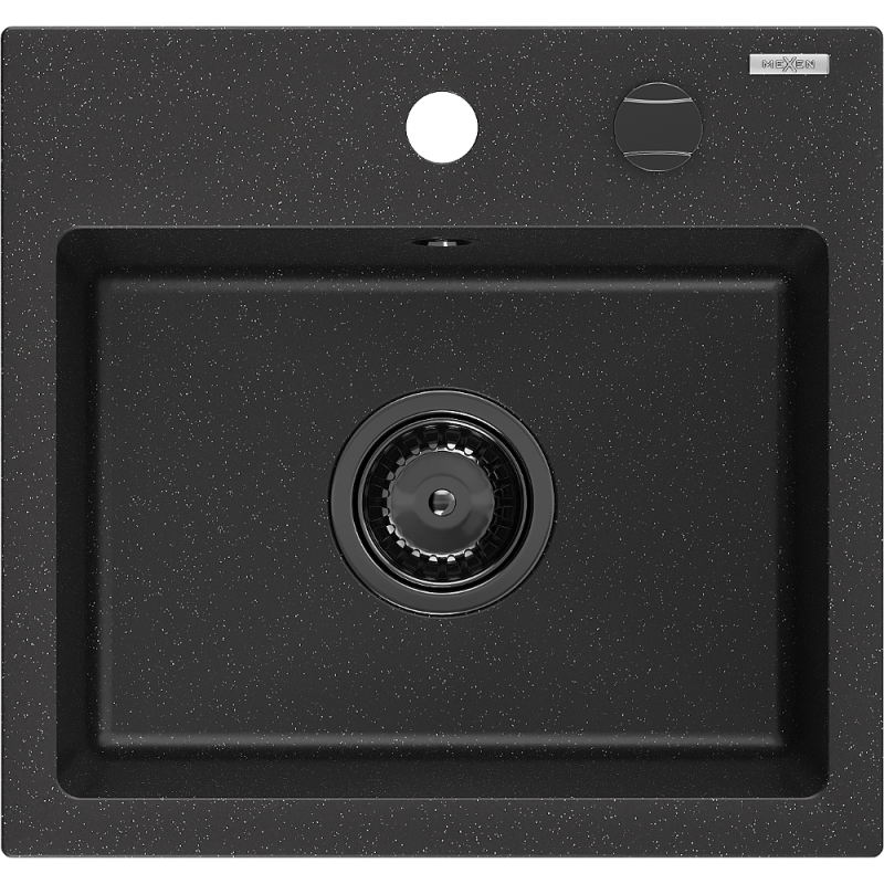 Mexen Milo évier en granit à 1 cuve 435 x 410 mm, Noir/ Argent métallique, siphon Noir - 6505441000-73-B