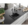 Mexen Milo évier en granit à 1 bac 435 x 410 mm, noir/argent métallisé, siphon noir - 6505441000-73-B