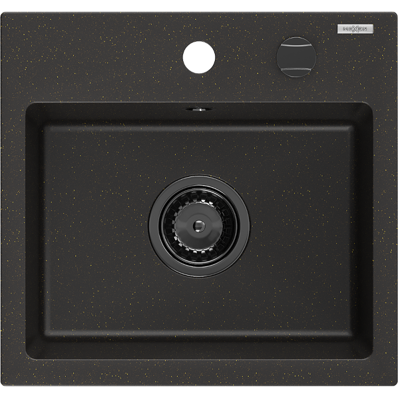 Mexen Milo évier en granit 1 bac 435 x 410 mm, noir/or métallisé, siphon noir - 6505441000-75-B