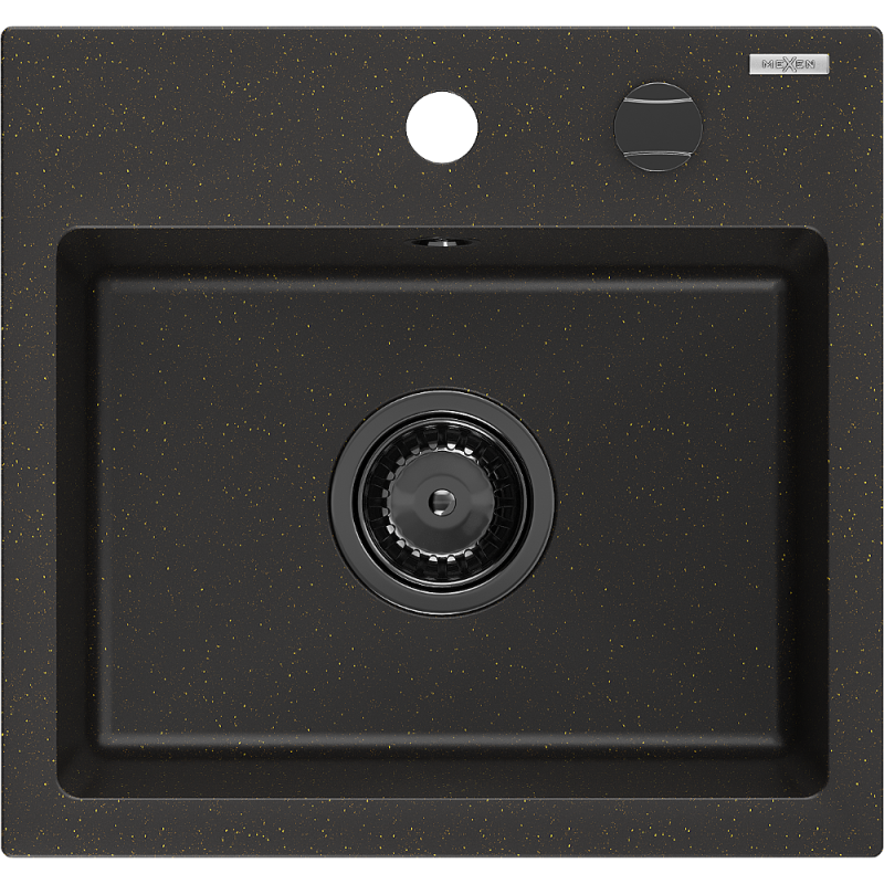 Mexen Milo évier en granit à 1 bac 435 x 410 mm, noir/or métallique, siphon noir - 6505441000-75-B