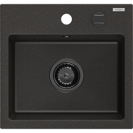 Mexen Milo évier en granit 1 bac 435 x 410 mm, noir/or métallisé, siphon noir - 6505441000-75-B