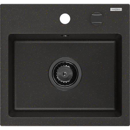 Mexen Milo évier en granit à 1 cuve 435 x 410 mm, Noir/Or métallique, siphon Noir - 6505441000-75-B
