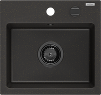 Mexen Milo évier en granit à 1 bac 435 x 410 mm, noir/or métallique, siphon noir - 6505441000-75-B
