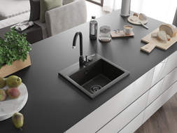 Mexen Milo évier en granit à 1 bac 435 x 410 mm, noir/or métallique, siphon noir - 6505441000-75-B