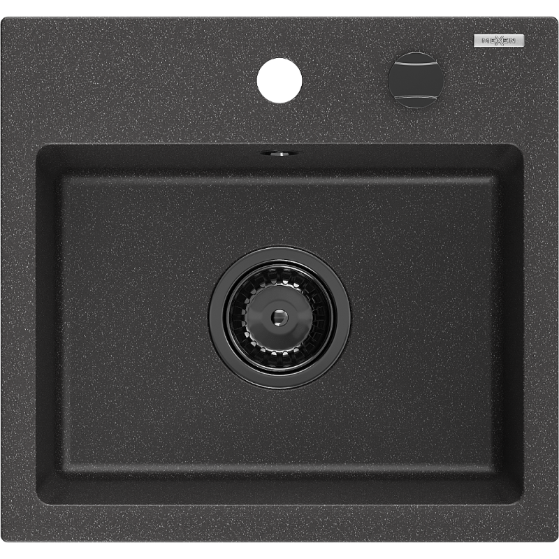Mexen Milo évier en granit à 1 cuve 435 x 410 mm, Noir moucheté, siphon Noir - 6505441000-76-B