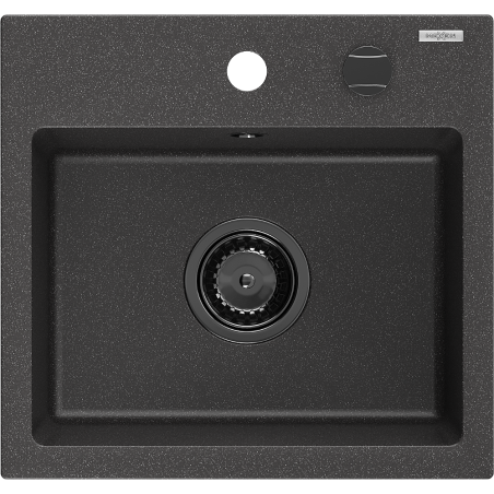 Mexen Milo évier en granit 1 bac 435 x 410 mm, noir moucheté, siphon noir - 6505441000-76-B