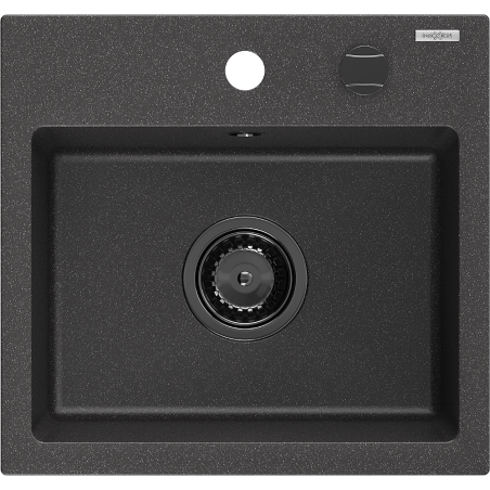Mexen Milo évier en granit à 1 cuve 435 x 410 mm, Noir moucheté, siphon Noir - 6505441000-76-B
