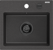 Mexen Milo évier en granit 1 bac 435 x 410 mm, noir moucheté, siphon noir - 6505441000-76-B