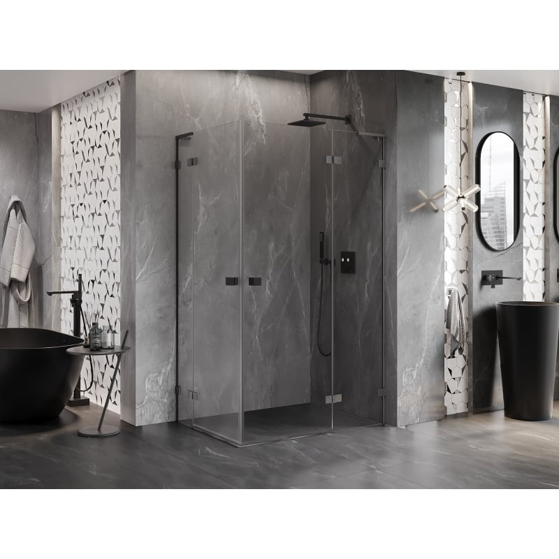 Mexen Lunar L Duo cabine de douche pivotante droite 110 x 80 cm, transparent, gris gun brossé - 834L-110P-080L-66-00