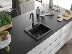 Mexen Milo évier en granit à 1 cuve 435 x 410 mm, Noir, siphon Noir - 6505441000-77-B
