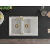 Mexen Gaspar évier en granit 1,5 bac avec égouttoir 737 x 475 mm, blanc, siphon doré - 6507731505-20-G